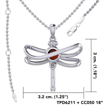 Ethereal Dragonfly Sterling Silver Pendant with Spiritual Gemstone by Peter Stone Jewelry - Divine Insect Symbolism for Spiritual Connection TPD6211 - Jewelry